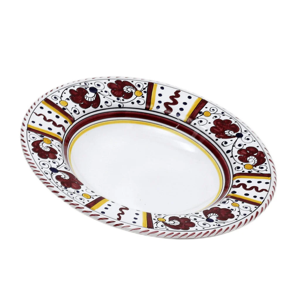 ORVIETO RED ROOSTER: Pasta/Soup Rimmed Bowl Plate - White Center - Image 2