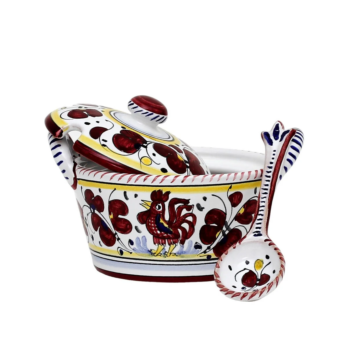 ORVIETO RED ROOSTER: Covered Parmesan Cheese Bowl with Spoon - Image 3