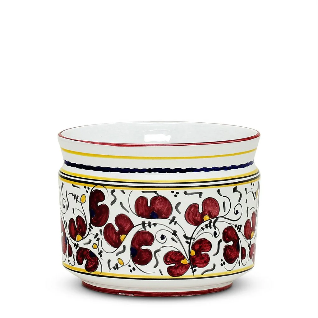 ORVIETO RED ROOSTER: Cylindrical Cover Pot - Cachepot Planter (Small) - Image 2