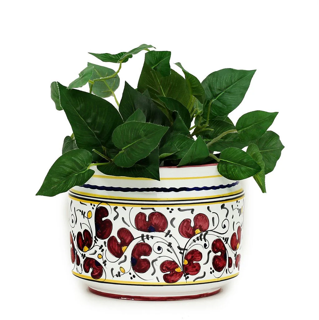 ORVIETO RED ROOSTER: Cylindrical Cover Pot - Cachepot Planter (Small) - Image 3