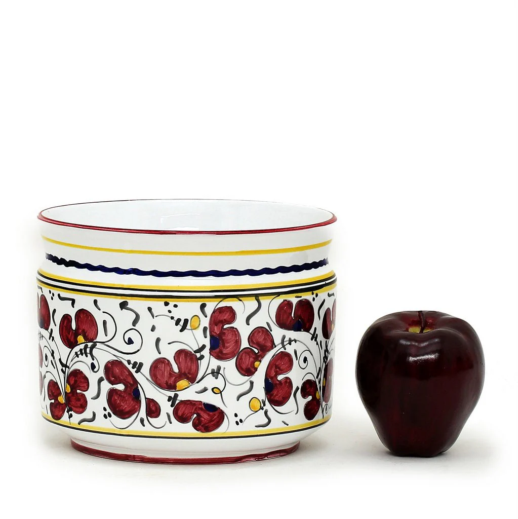 ORVIETO RED ROOSTER: Cylindrical Cover Pot - Cachepot Planter (Small) - Image 4