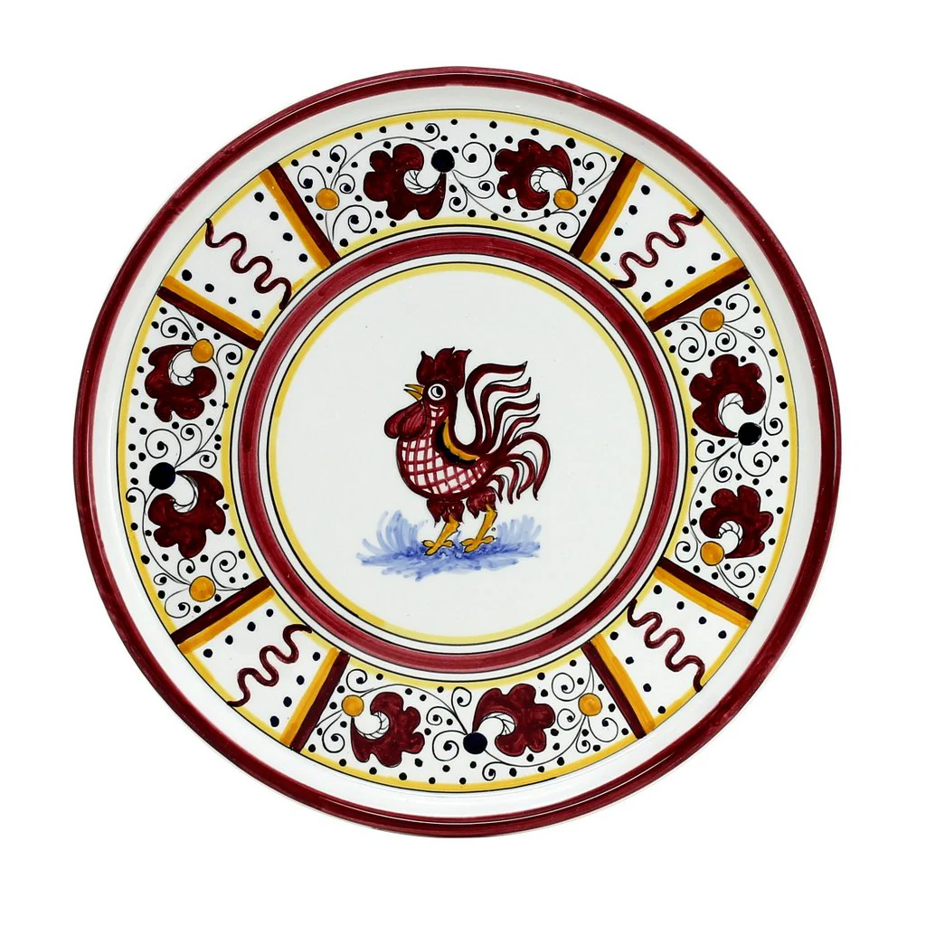 ORVIETO RED ROOSTER: Deruta Pizza Plate - Cake or Cheese Platter. - Image 2