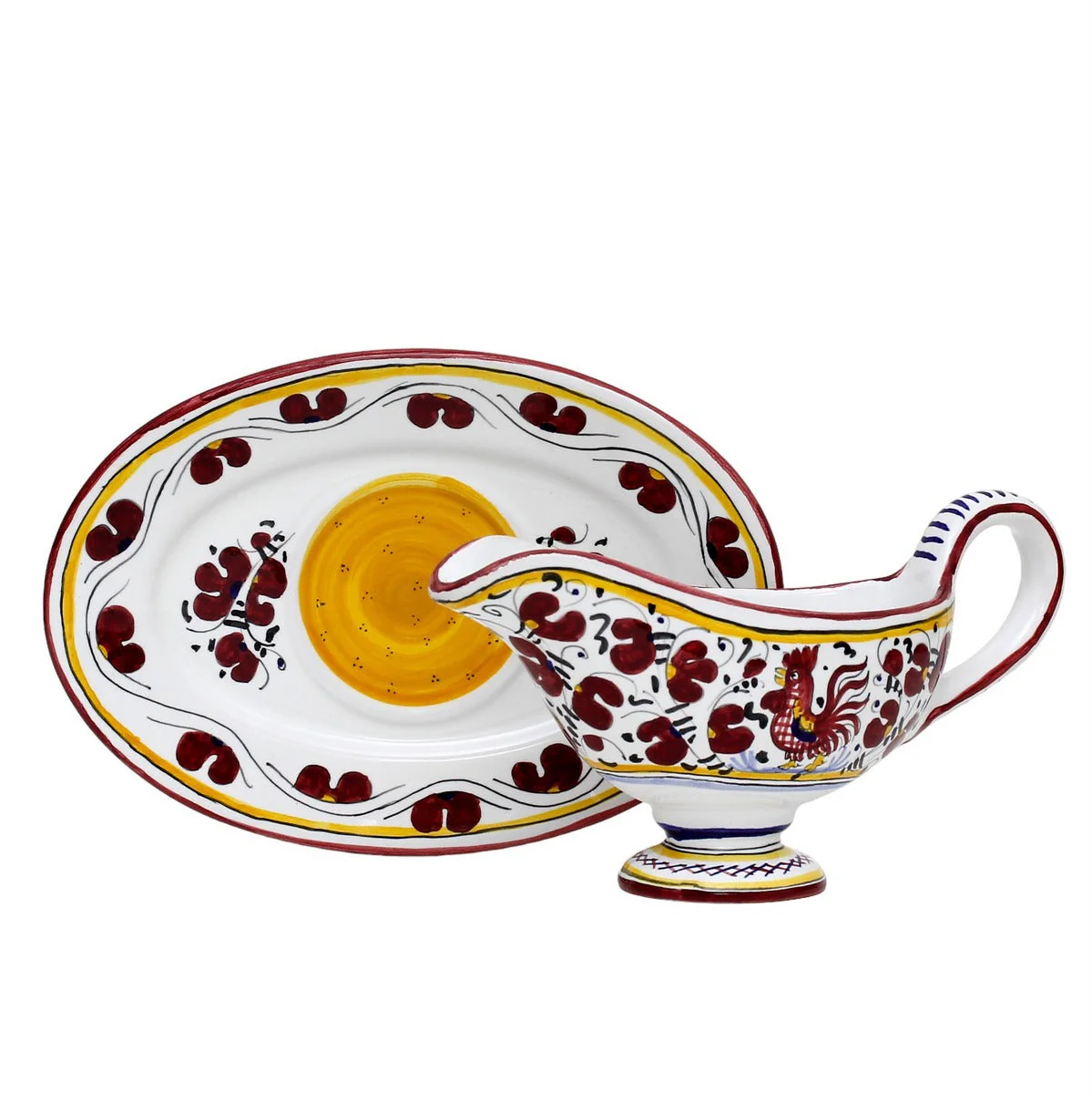 ORVIETO RED ROOSTER: Gravy Sauce Boat with Tray - Image 3