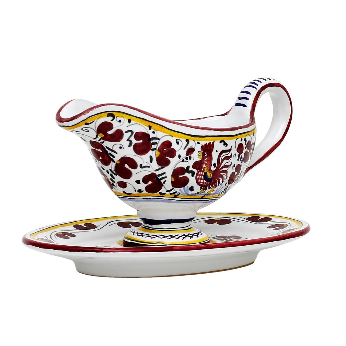 ORVIETO RED ROOSTER: Gravy Sauce Boat with Tray - Image 4