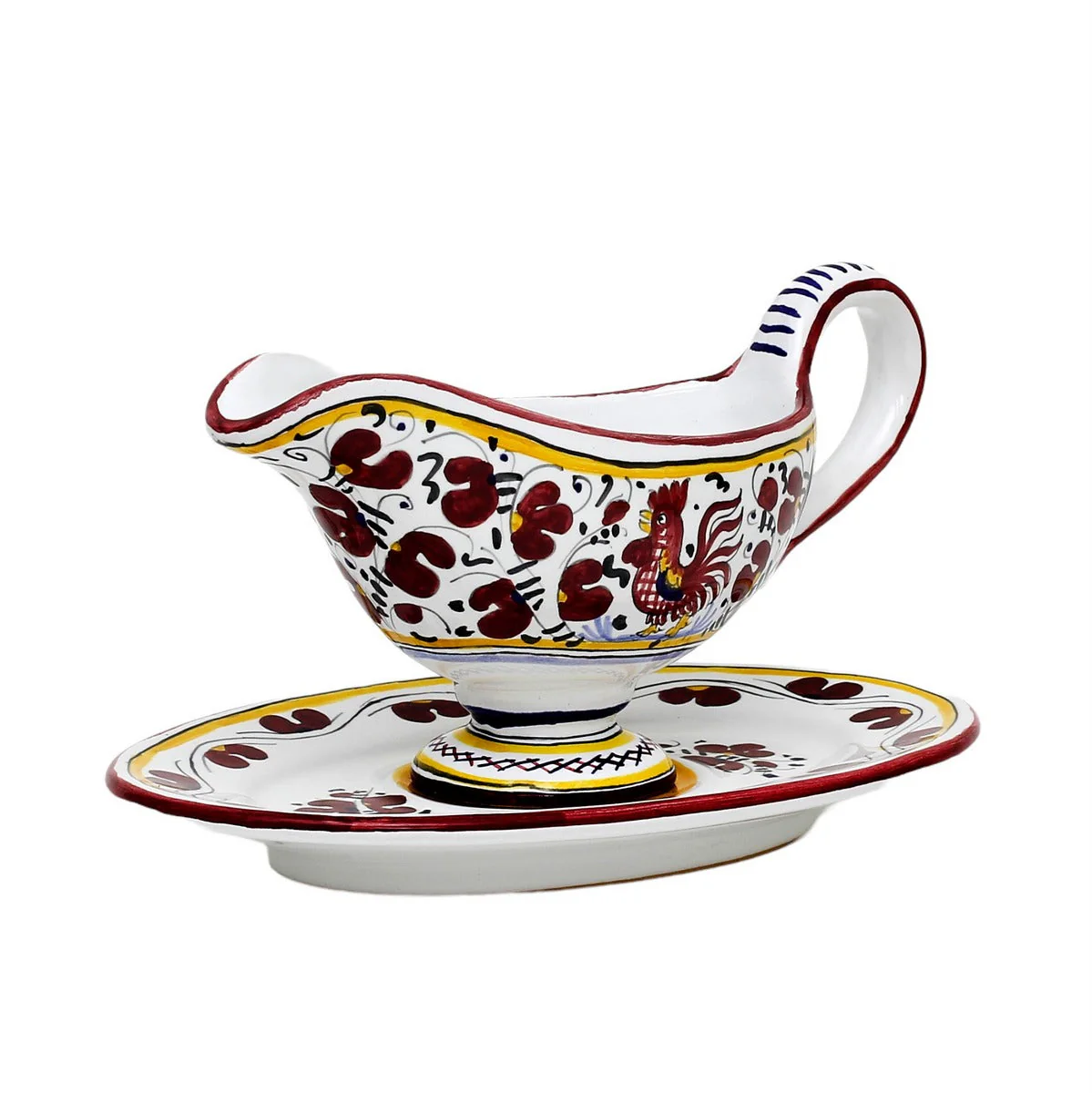 ORVIETO RED ROOSTER: Gravy Sauce Boat with Tray - Image 5