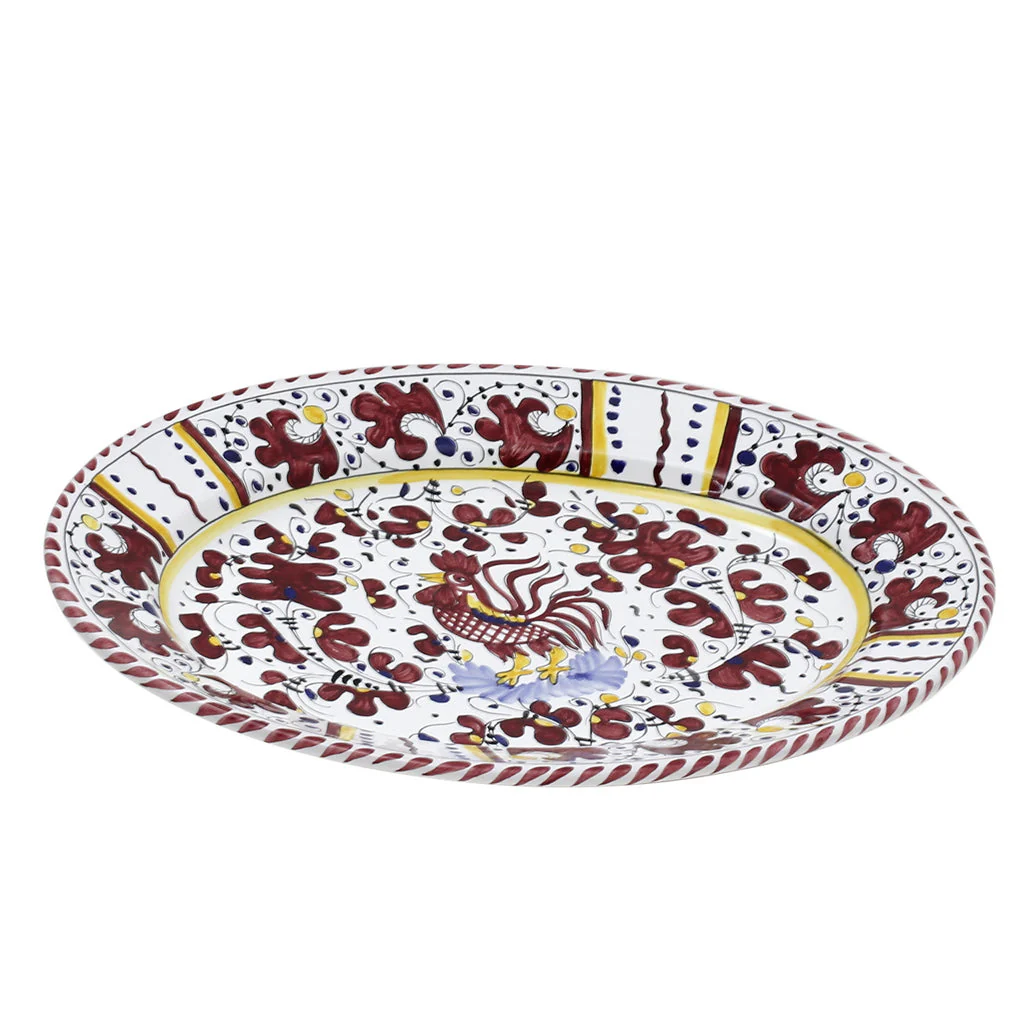 ORVIETO RED ROOSTER: Large Oval Platter - Image 3