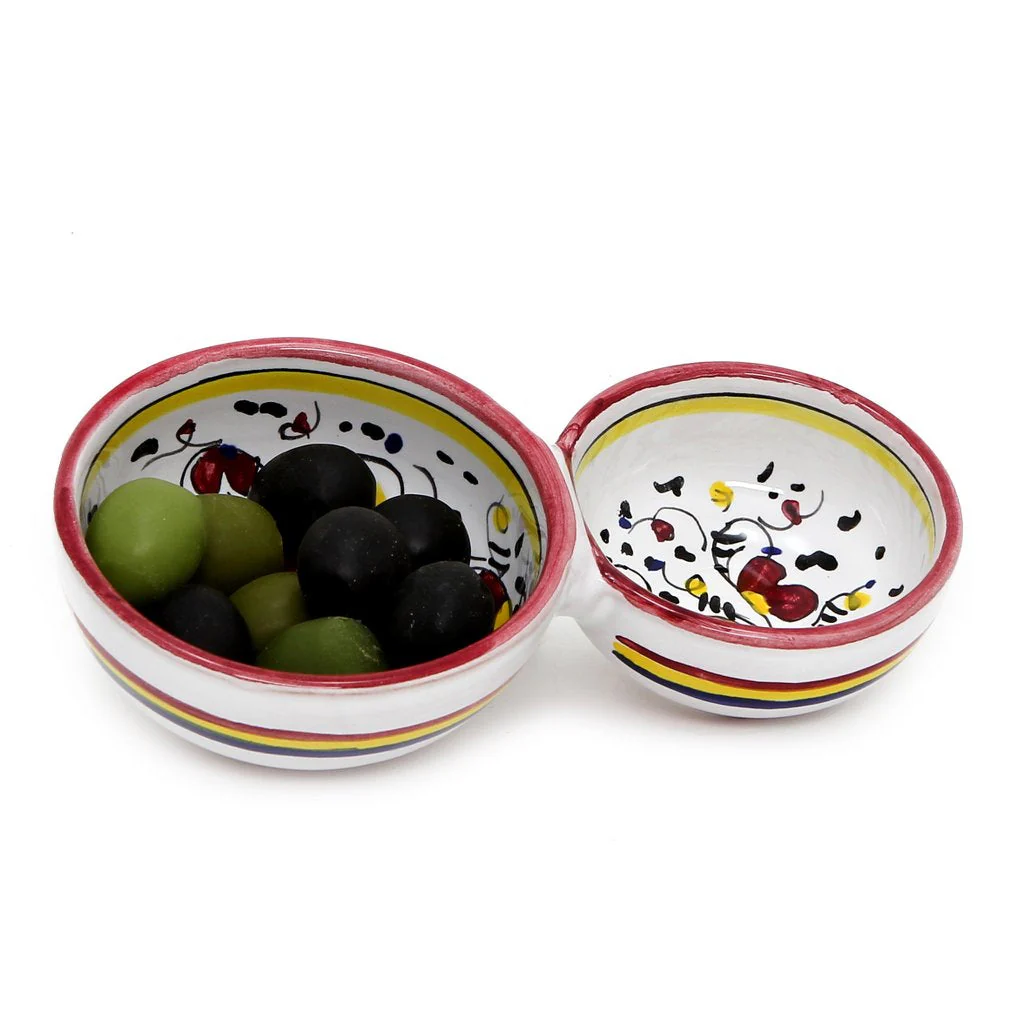 ORVIETO RED ROOSTER: Olive Dish Bowl - Relish and Condiments divided bowl - Image 3