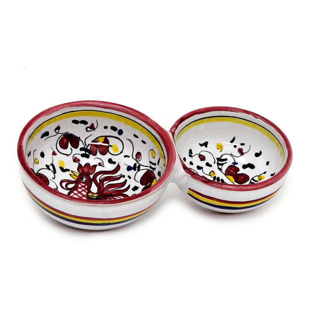 ORVIETO RED ROOSTER: Olive Dish Bowl - Relish and Condiments divided bowl - Image 5