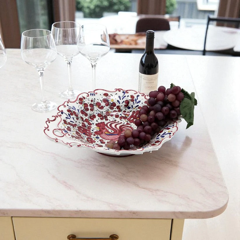 ORVIETO RED ROOSTER: Oval Tray with Handles [R] - Image 2