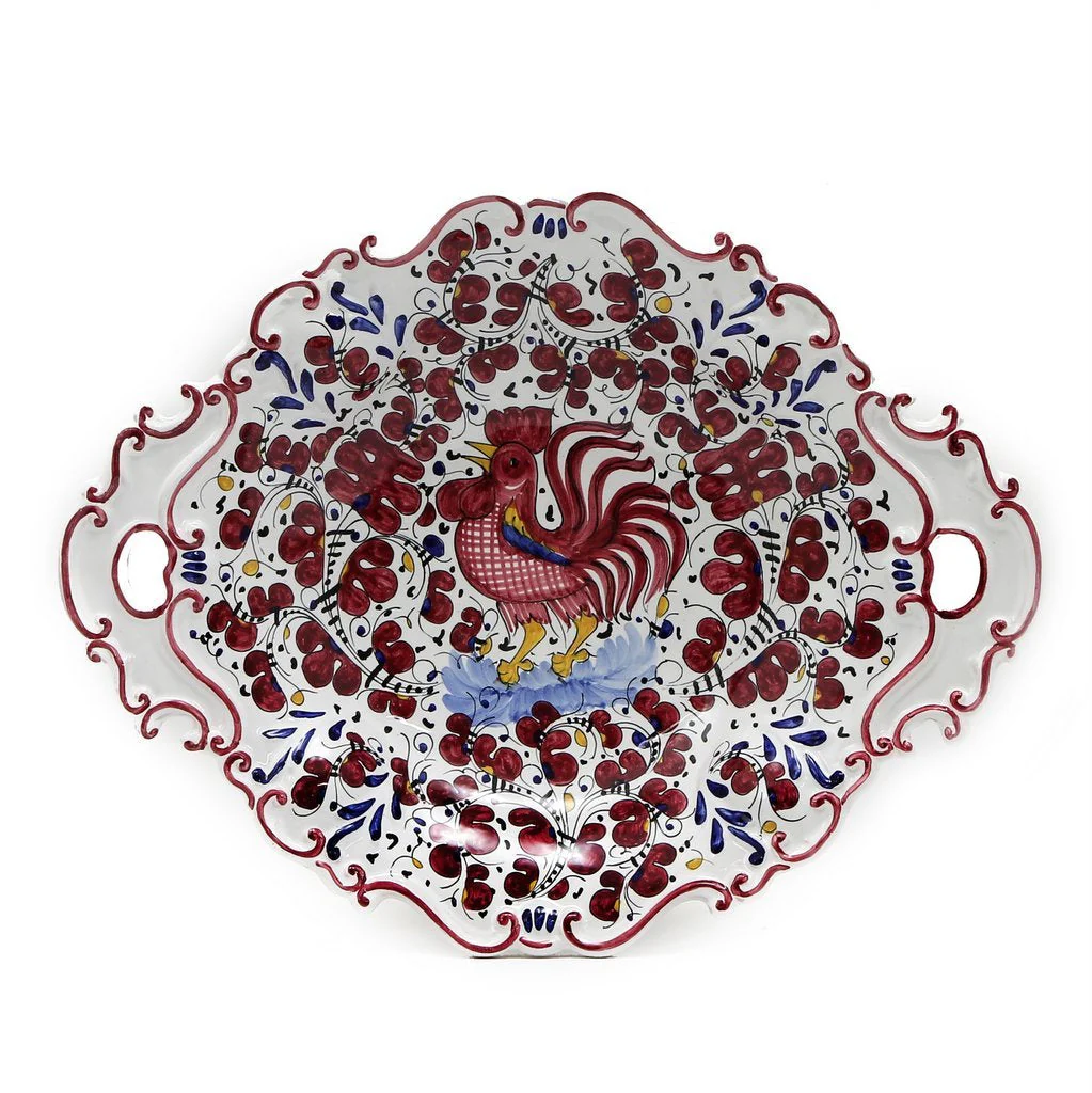 ORVIETO RED ROOSTER: Oval Tray with Handles [R] - Image 3