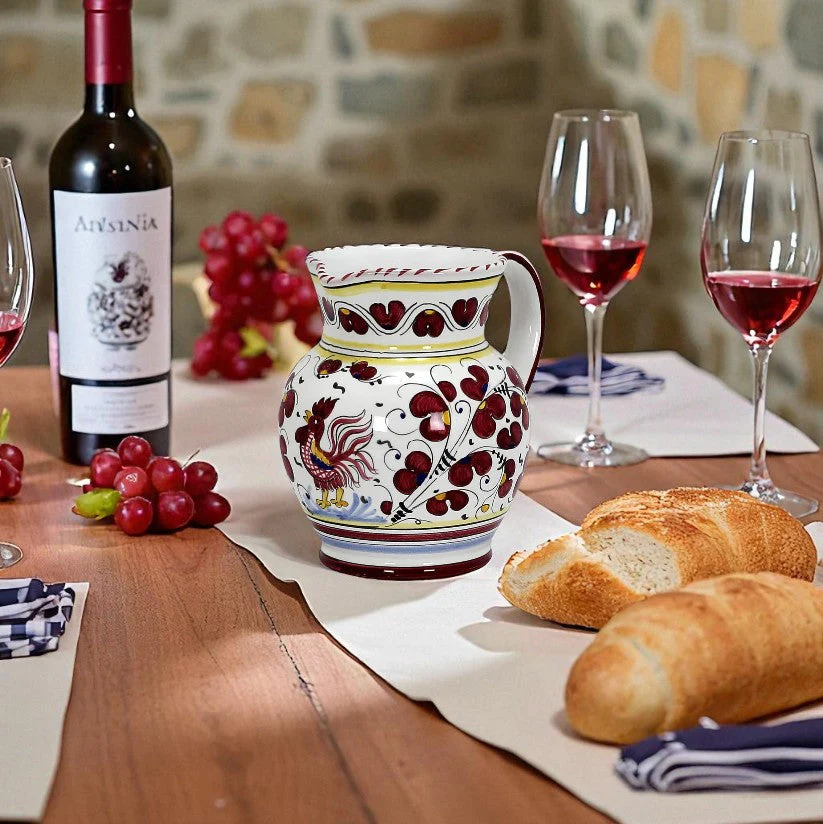 ORVIETO RED ROOSTER: Traditional Deruta Pitcher (1 Liter - 34 OZ. - 4 Cups) - Image 2