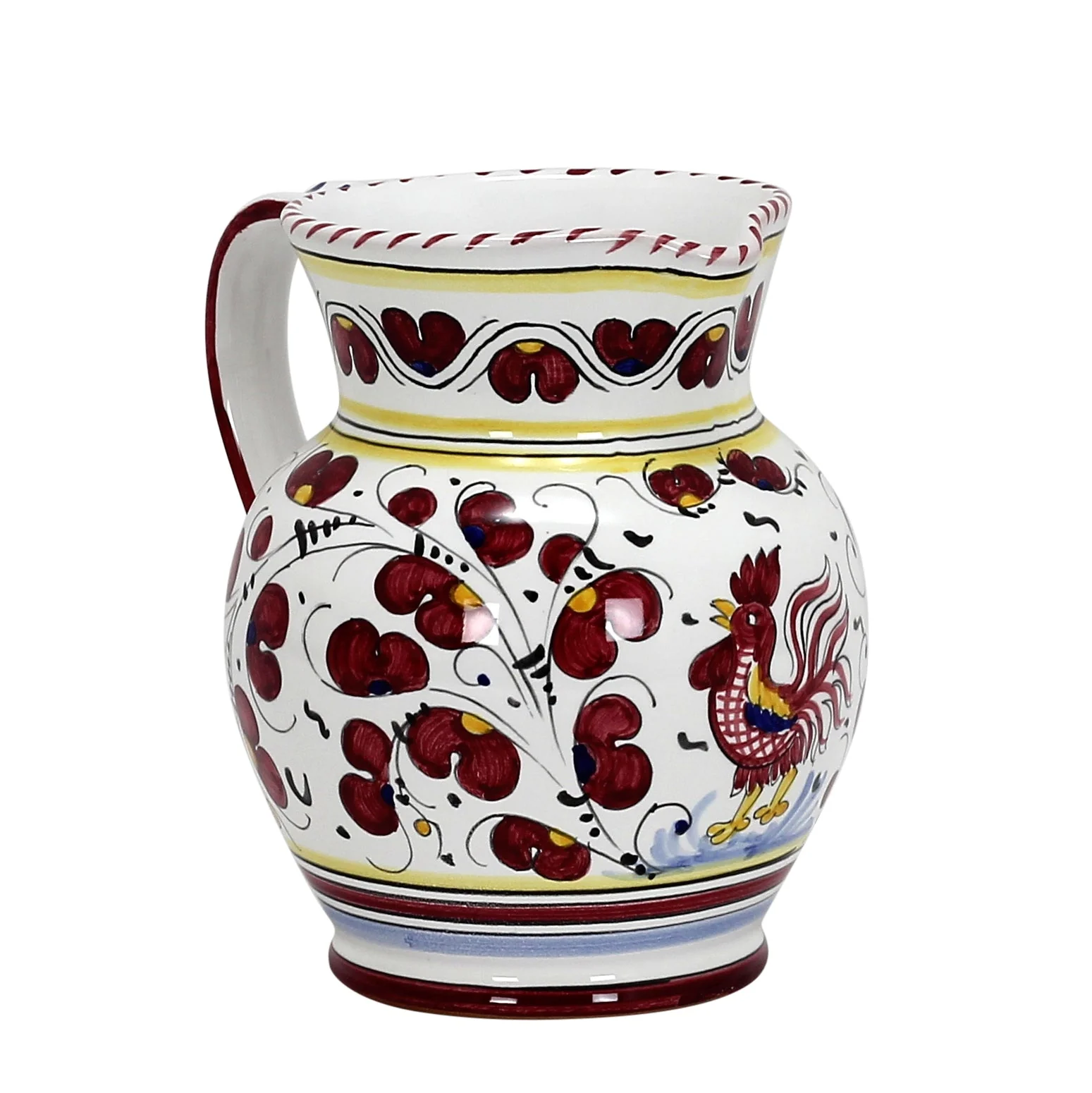 ORVIETO RED ROOSTER: Traditional Deruta Pitcher (1 Liter - 34 OZ. - 4 Cups) - Image 3
