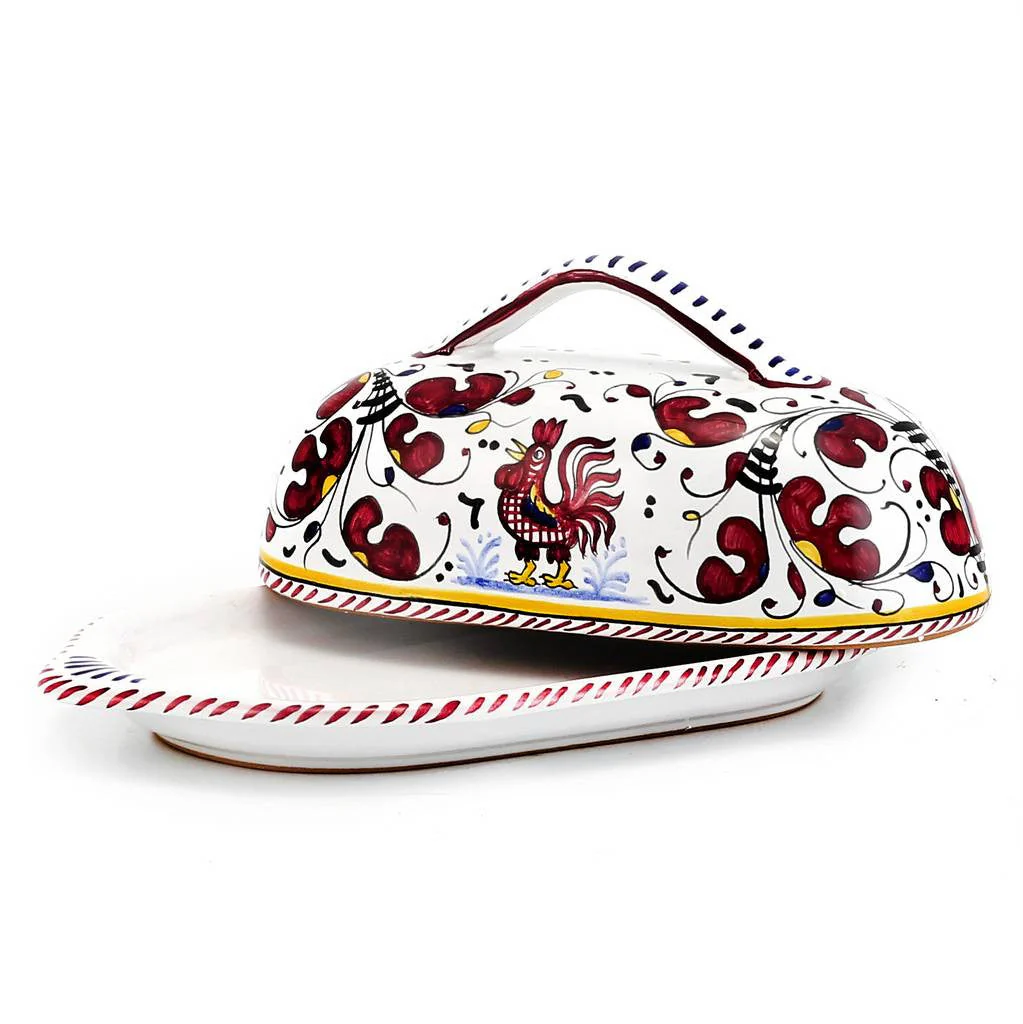 ORVIETO RED ROOSTER: Oval Butter Dish with Cover - Image 4