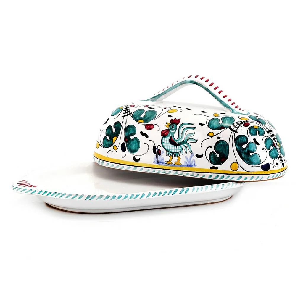 ORVIETO GREEN ROOSTER: Oval Butter Dish with Cover - Image 3