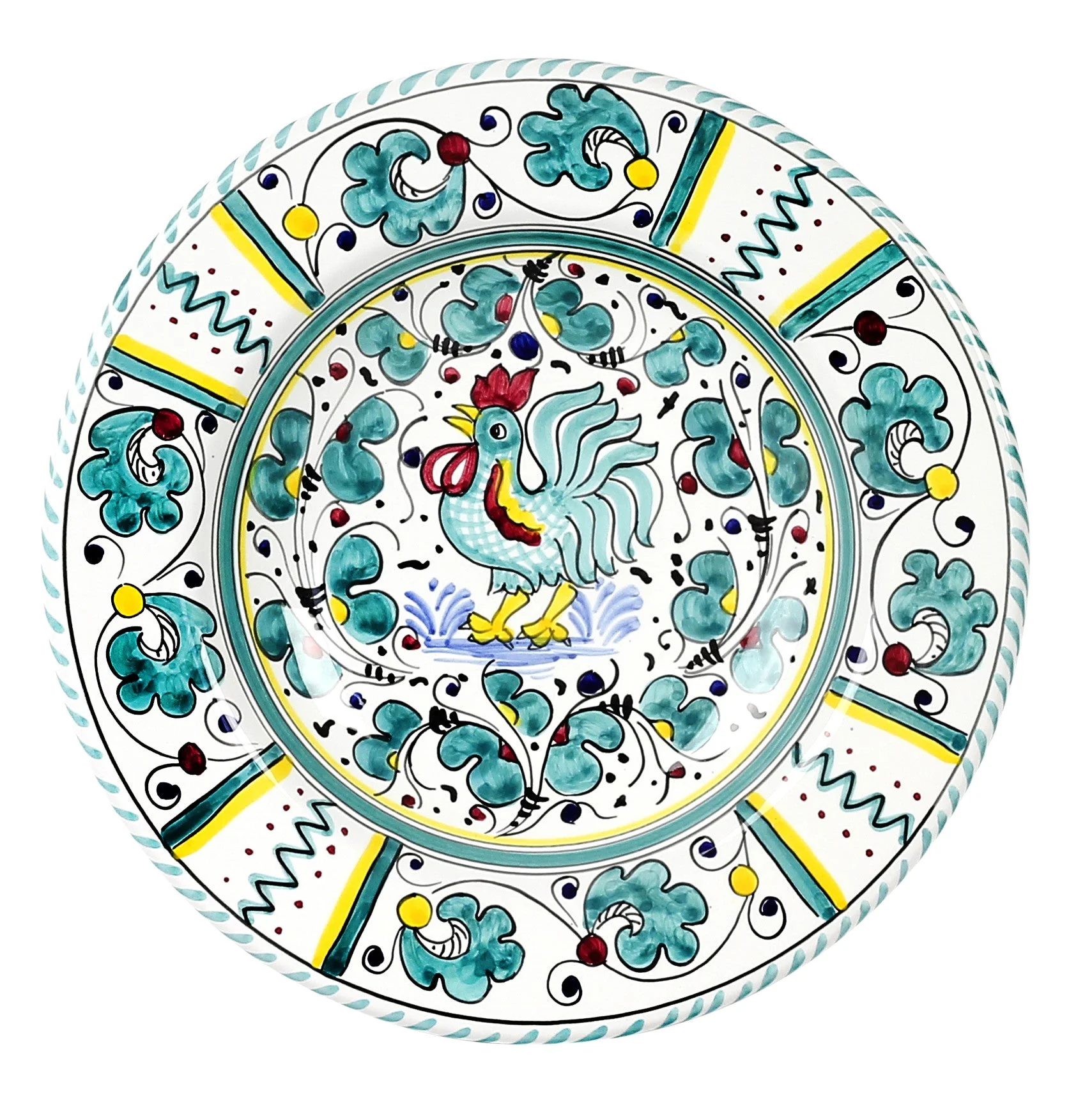 ORVIETO GREEN ROOSTER: Pasta/Soup Rimmed Bowl Plate - Image 2