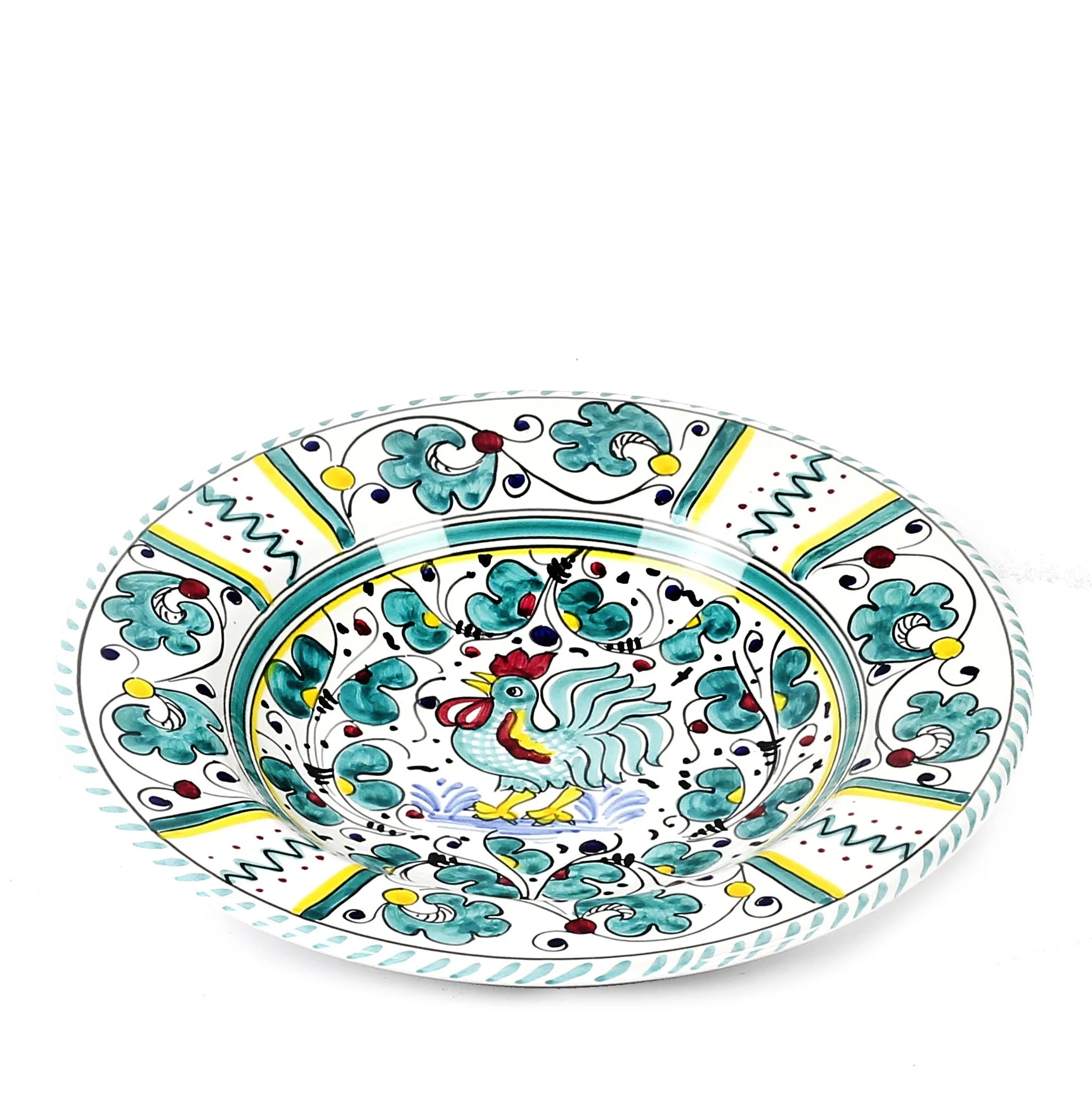 ORVIETO GREEN ROOSTER: Pasta/Soup Rimmed Bowl Plate - Image 3