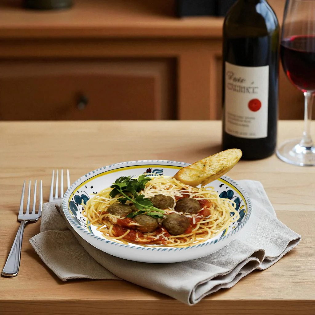 ORVIETO GREEN ROOSTER: Risotto/Pasta/Cioppino round shallow coupe bowl - Image 2