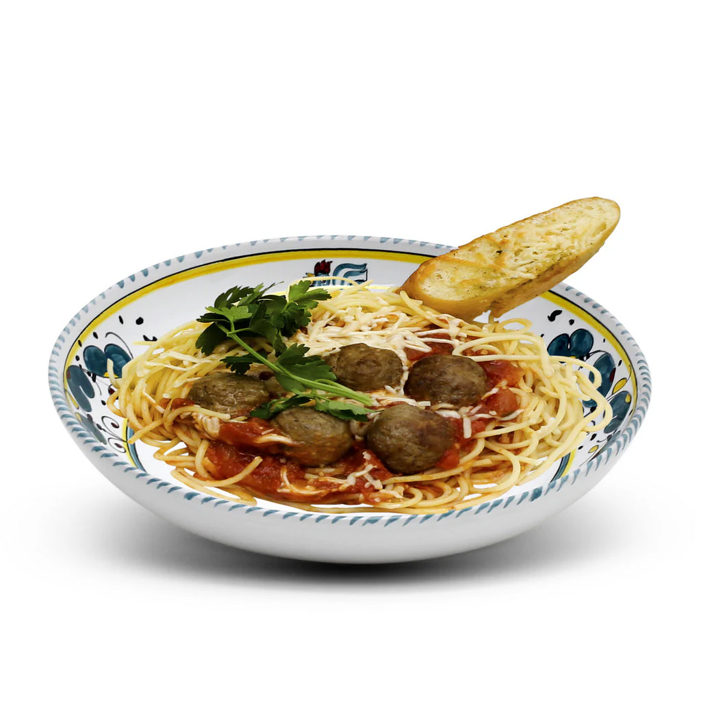 ORVIETO GREEN ROOSTER: Risotto/Pasta/Cioppino round shallow coupe bowl - Image 5