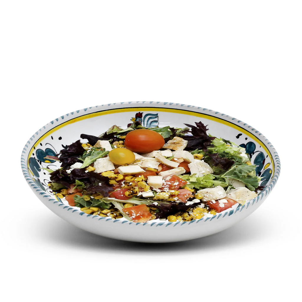ORVIETO GREEN ROOSTER: Risotto/Pasta/Cioppino round shallow coupe bowl - Image 6