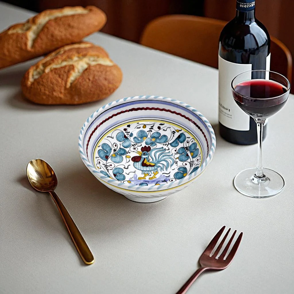 ORVIETO GREEN ROOSTER: Coupe Pasta/Soup Bowl - Image 3