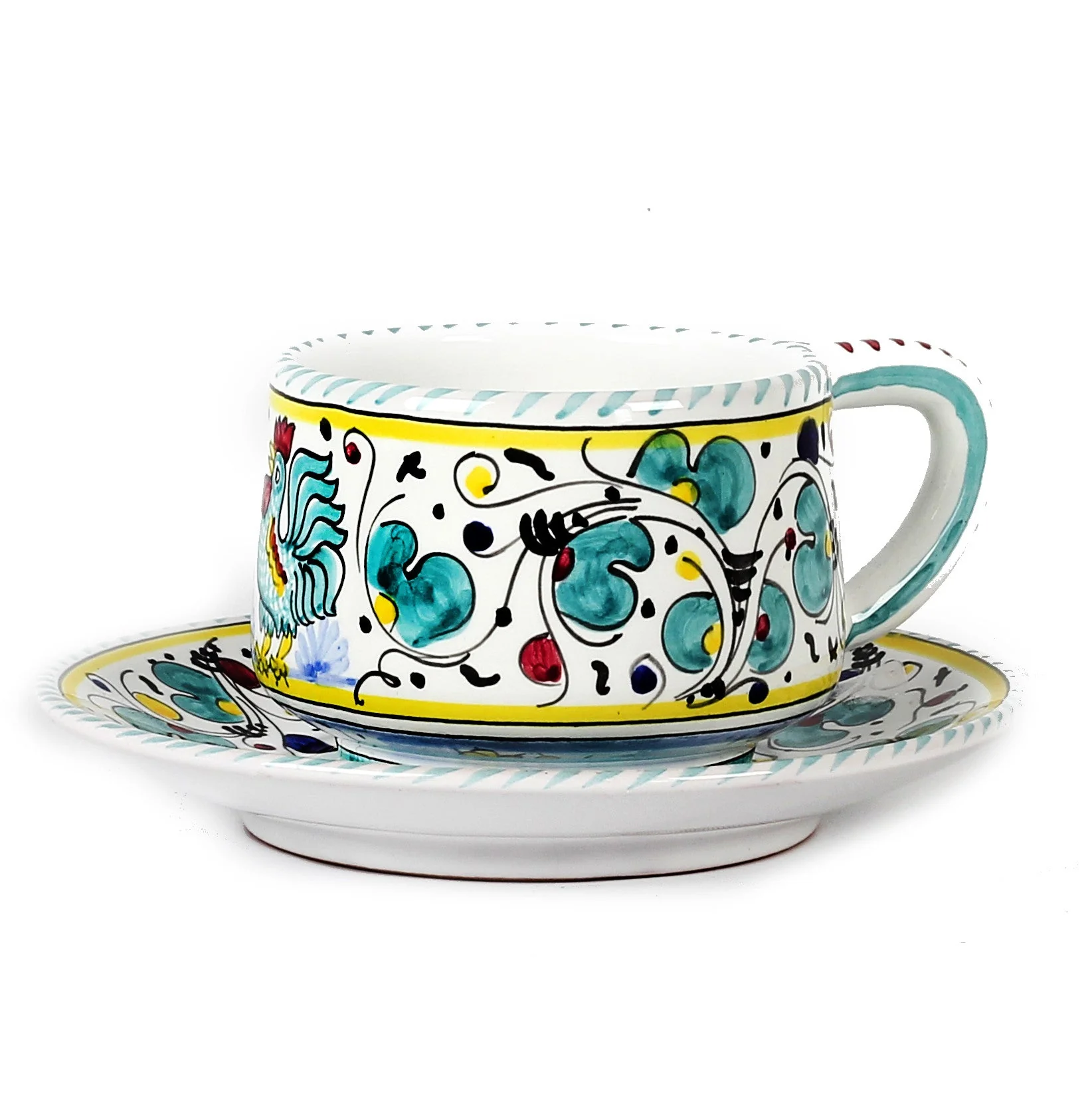 ORVIETO GREEN ROOSTER: Tea/Coffee Cup and Saucer - Image 3