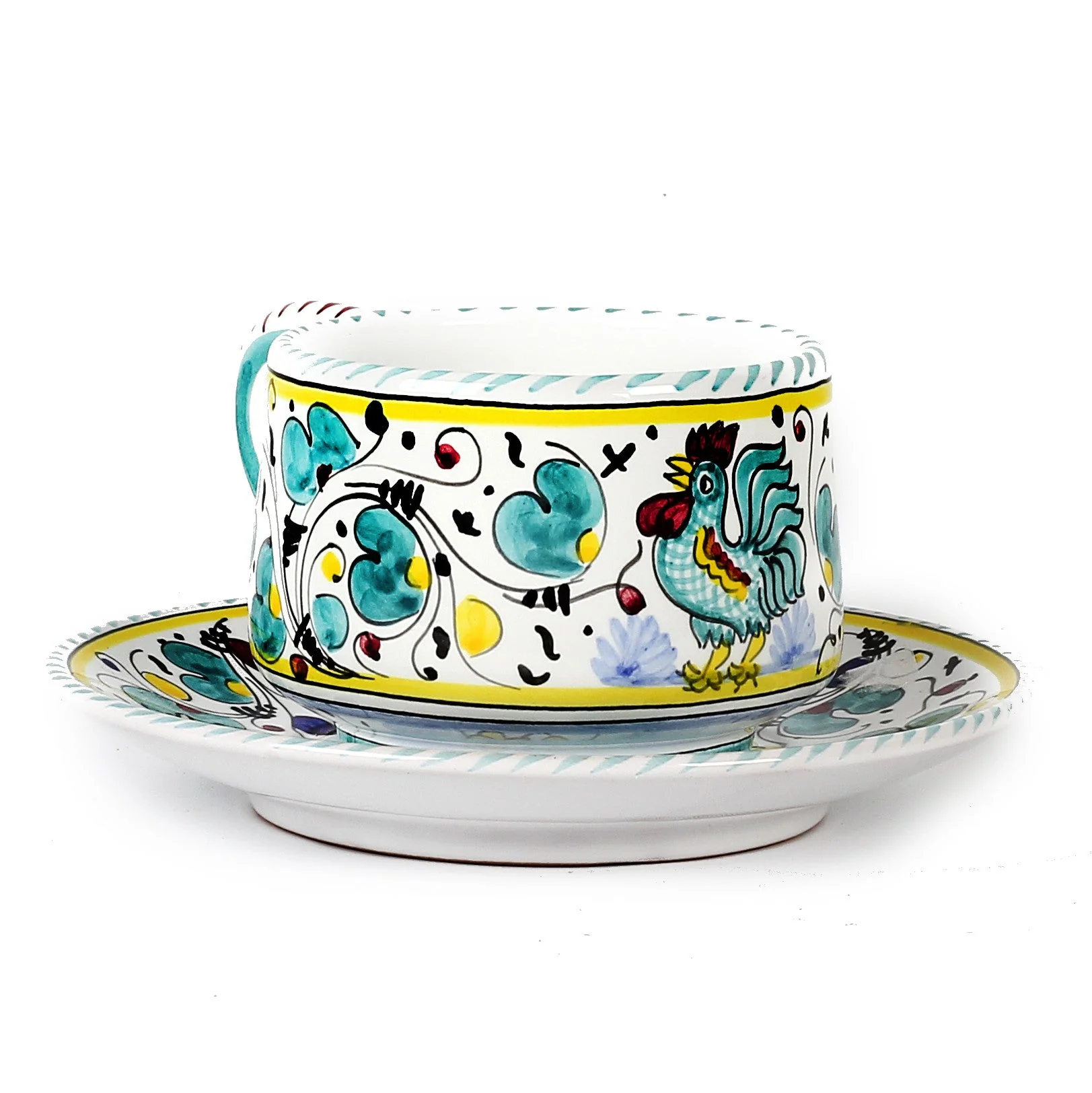 ORVIETO GREEN ROOSTER: Tea/Coffee Cup and Saucer - Image 5