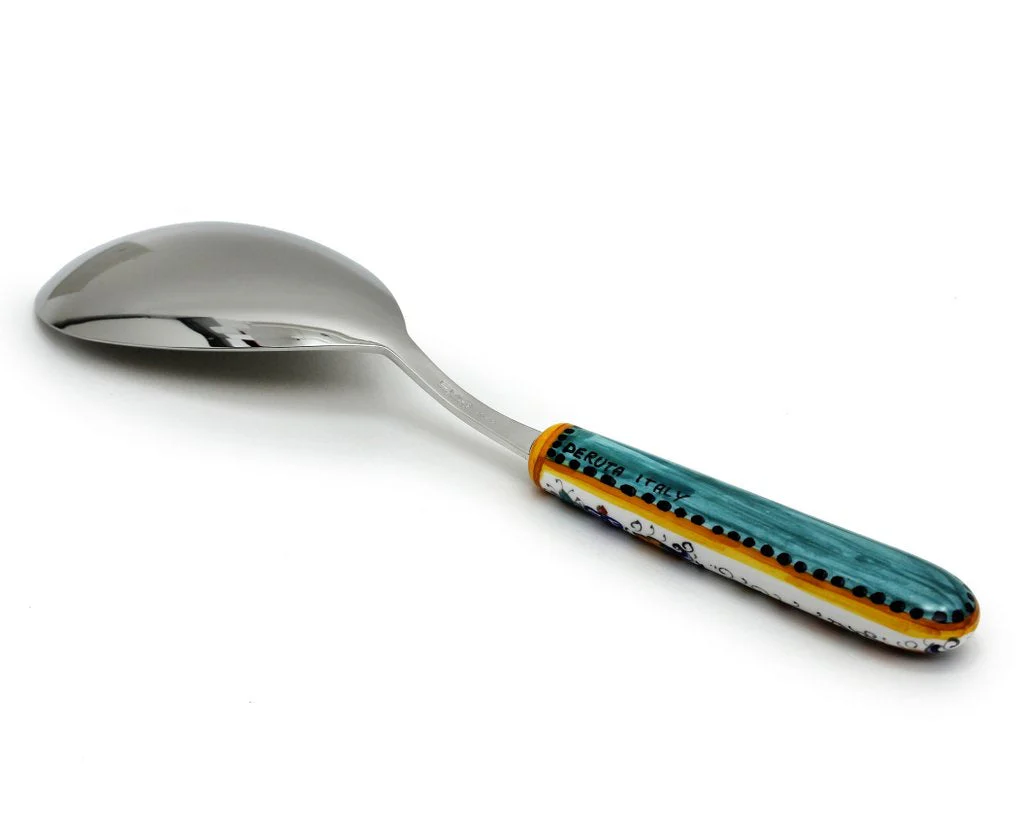 RAFFAELLESCO DELUXE: Ceramic Handle Serving 'Risotto' Spoon Ladle with 18/10 stainless steel cutlery. - Image 3
