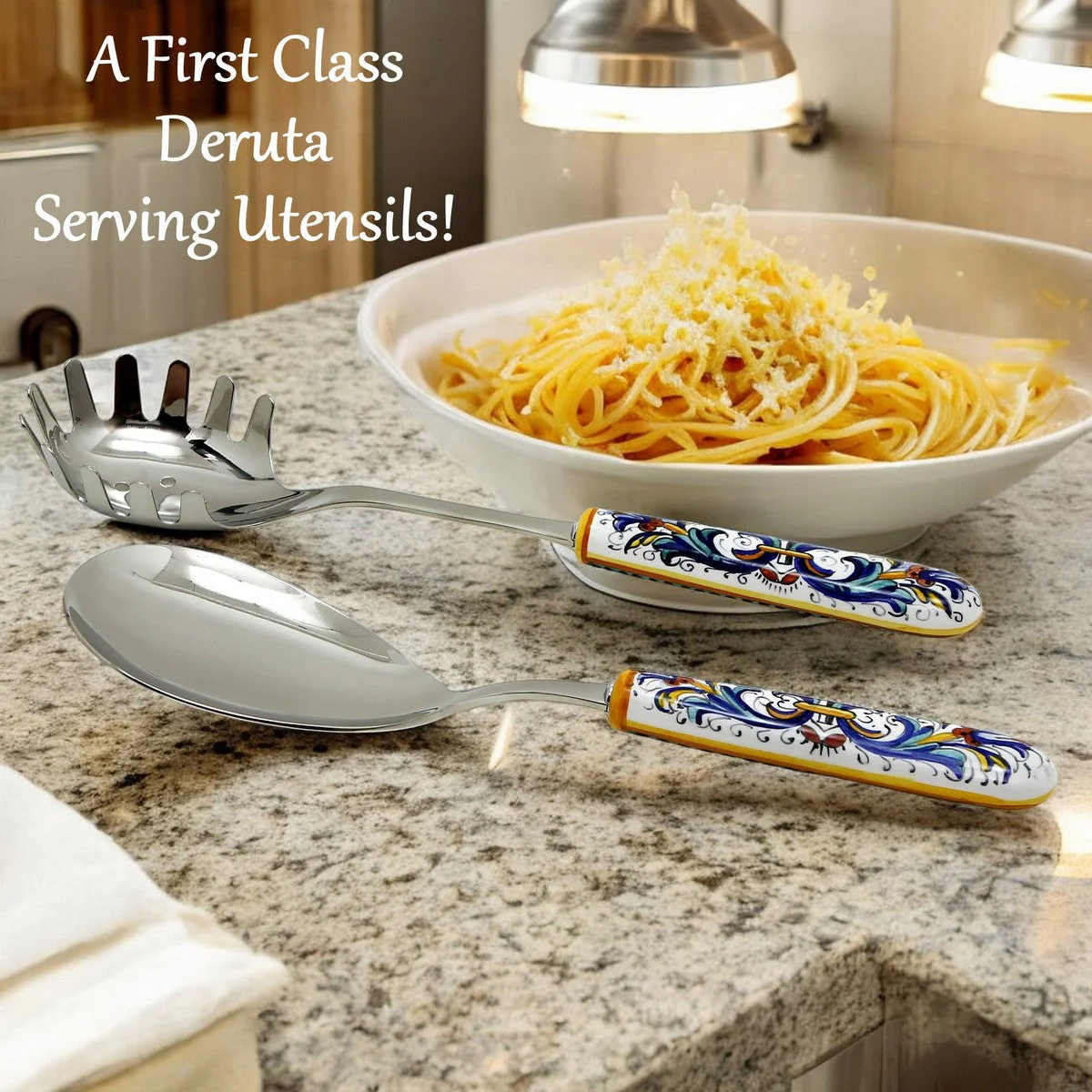 RICCO DERUTA DELUXE: Ceramic Handle Serving 'Risotto' Spoon Ladle with 18/10 stainless steel cutlery. - Image 2