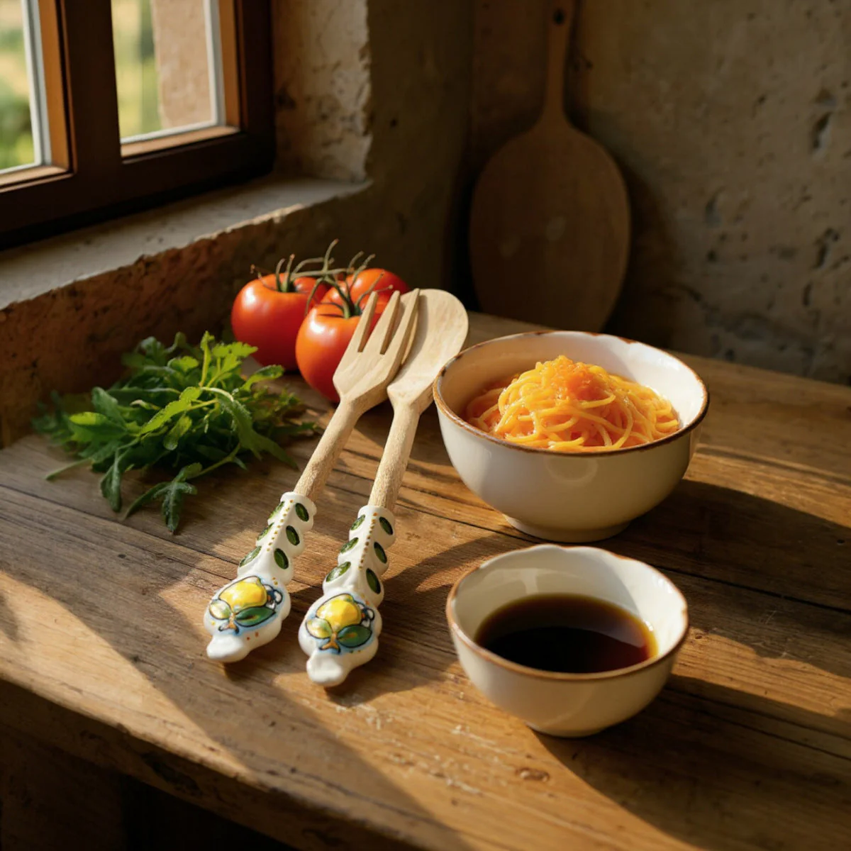 UTENSIL SET: LEMON Design - Hard Wood with Hand Painted Ceramic Handle (Pair Set) - Image 5