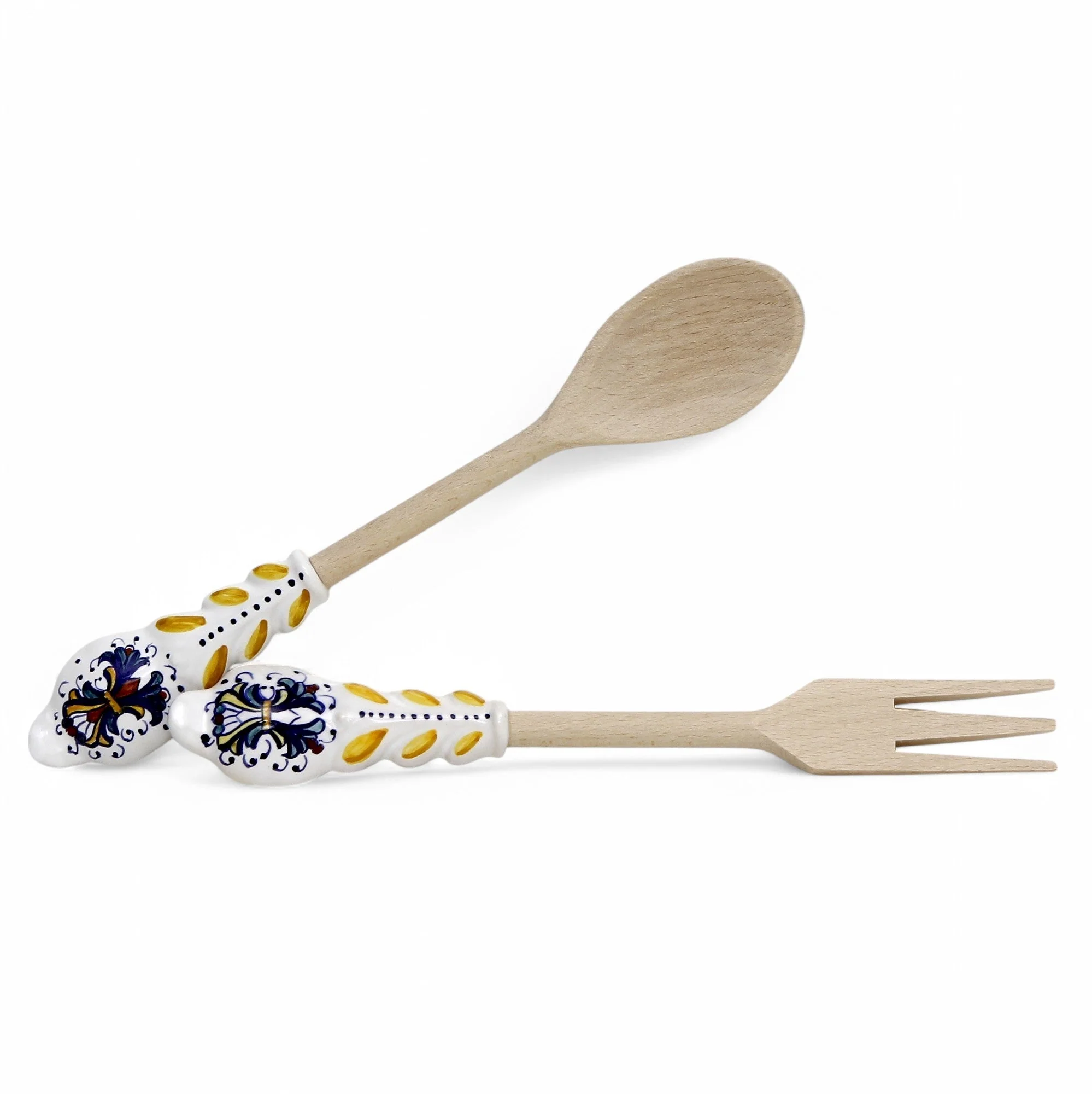 UTENSIL SET: RICCO DERUTA Design - Hard Wood with Hand Painted Ceramic Handle (Pair Set) - Image 3
